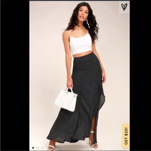 Lulus ruffle polka dot midi skirt